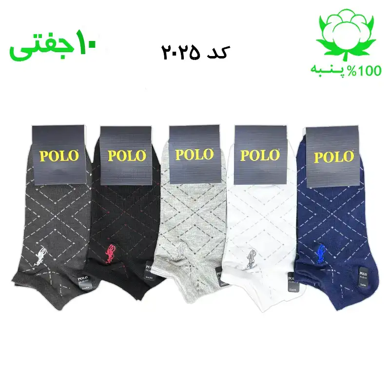 alo-mochi-marked-۲۰۲۵ جوراب مچی مردانه گلدوزی(۱۰جفتی) جنس پنبه فری سایز ۴۰ تا ۴۴ (POLO) - Image 1