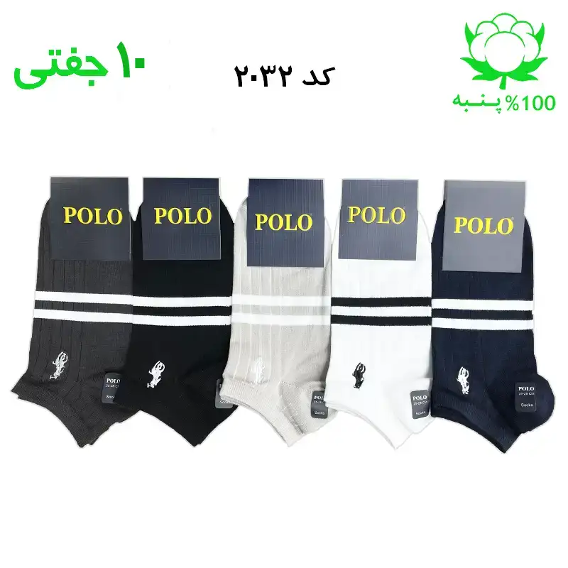 alo-mochi-marked-۲۰۳۲ جوراب مچی مردانه گلدوزی(۱۰جفتی) جنس پنبه فری سایز ۴۰ تا ۴۴ (POLO) - Image 1